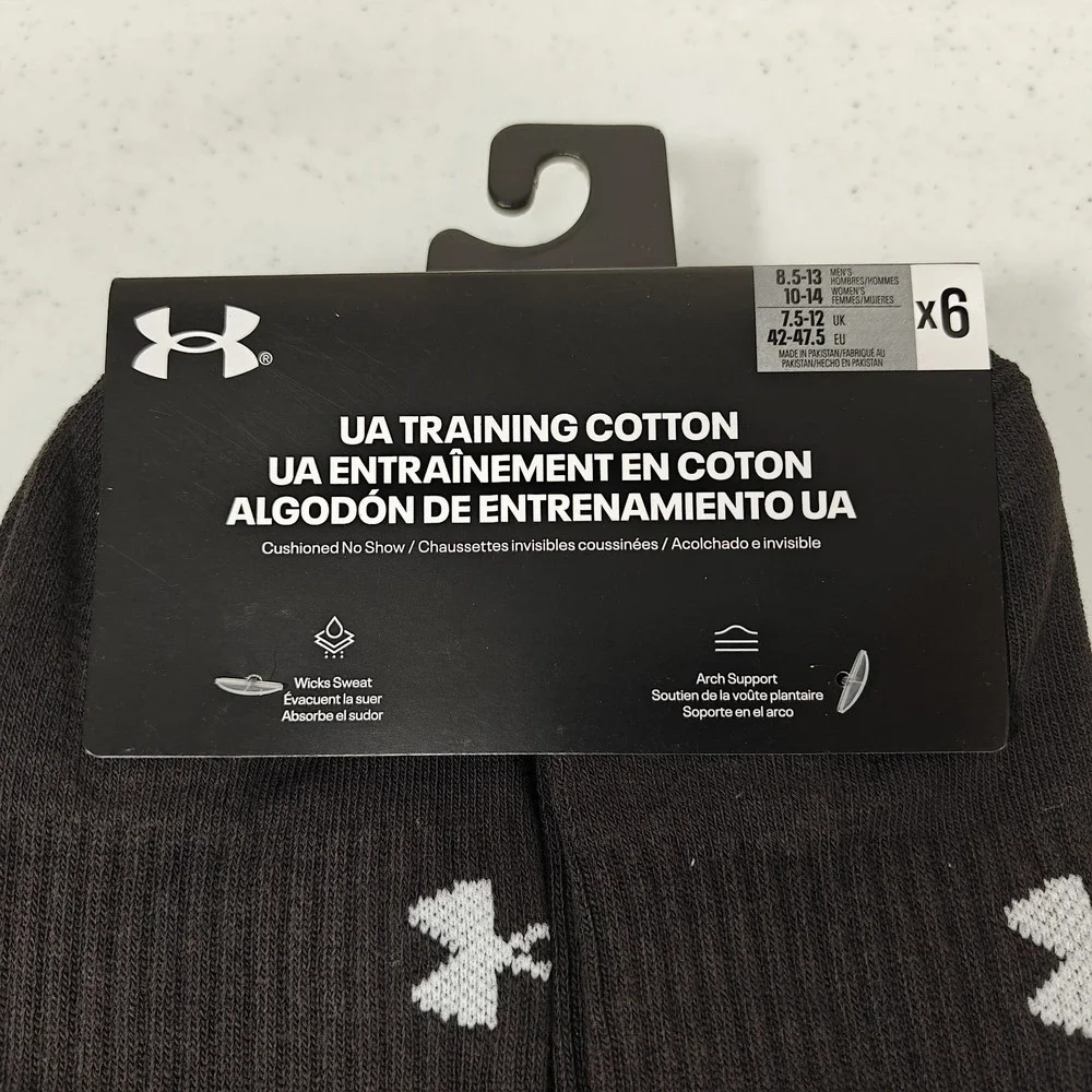 UNDER ARMOUR Men's 8.5-13 Training Cotton Cushioned No Show Socks 6-Pairs